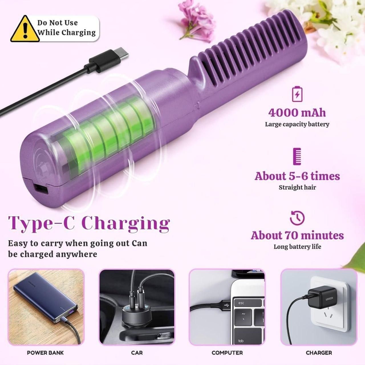 Portable Mini Hair Straightener Cordless Rechargeable Mini Adjustable Hot Hair Straightener